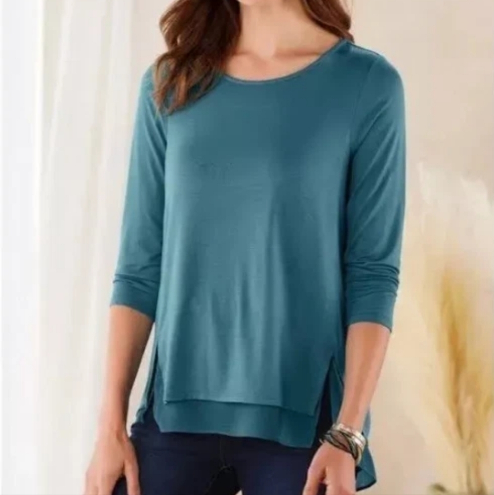Soft Surroundings Lagenlook Marique Tunic Top Teal Blue 3/4 Relaxed Size XL